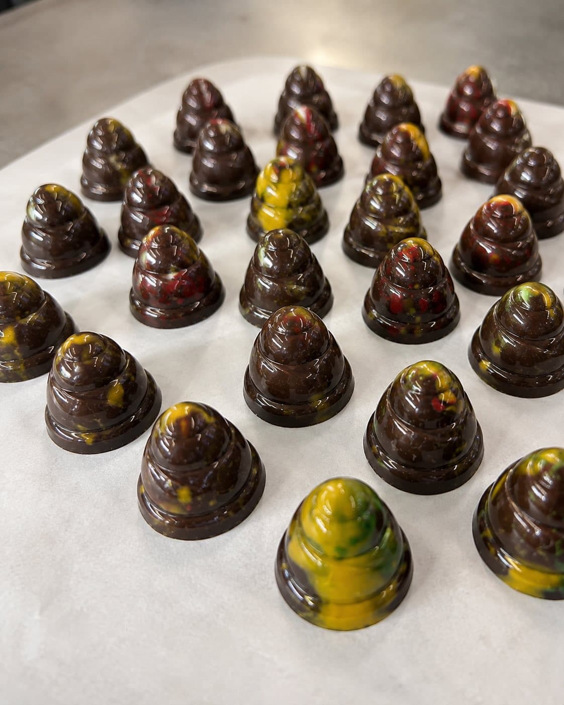 Beehive shaped chocolate pralines